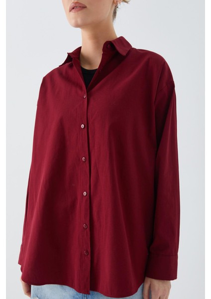 4618 Kadın Arkası Robalı Basic Gömlek Bordo fırsatları