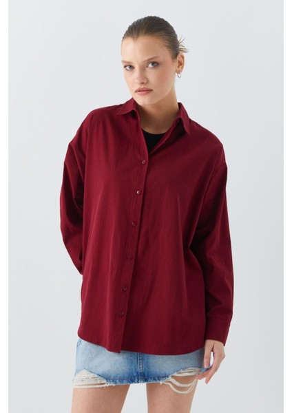 4618 Kadın Arkası Robalı Basic Gömlek Bordo indirimleri