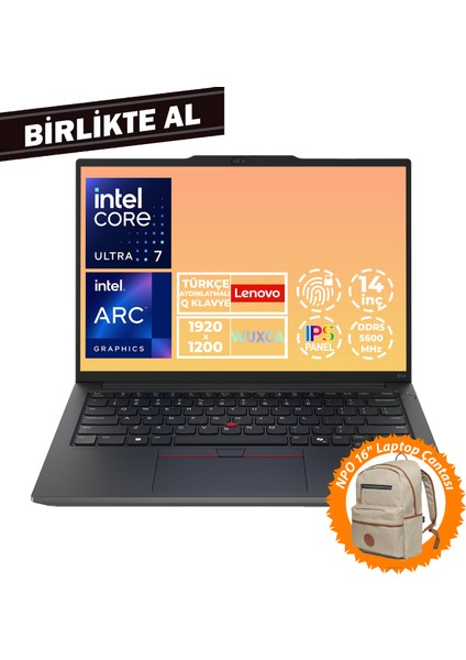 Thinkpad E14 G6 U7 155H 16GB 512GB SSD 14" Wuxga Fdos Laptop + Çanta 21M7006LTX 038