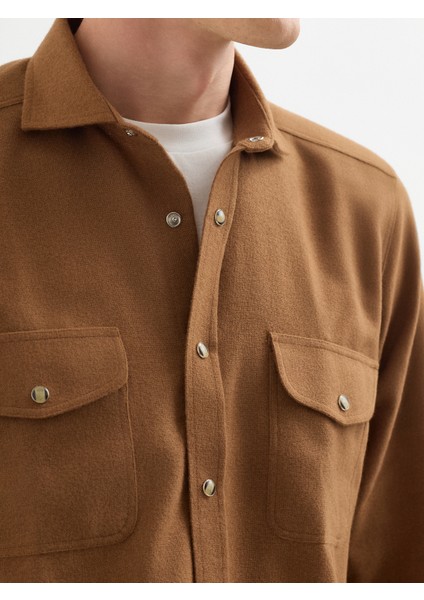 Erkek Modern Fıt Gömlek-Camel fırsatları