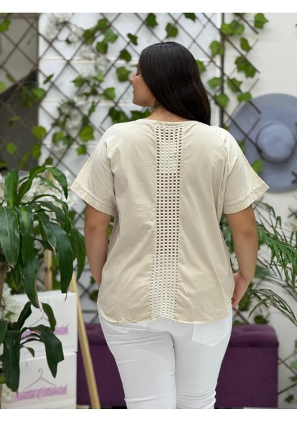 NC61130 Italyan Sırt File Güpürlü Keten Bluz Krem modelleri