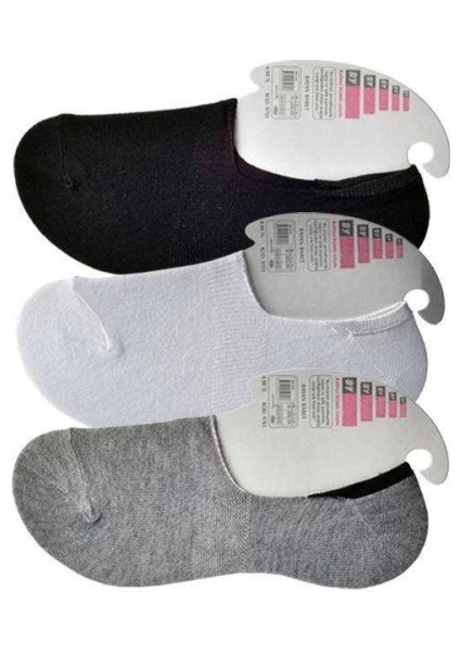 Siyah Gri ve Beyaz Kadın Babet Çorap 3 Çift