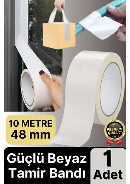 1 Adet Ekstra Güçlü Dayanıklı Su Geçirmez Sızdırmaz Yalıtım Izolasyon Beyaz Tamir Bandı 10 mt 48 mm