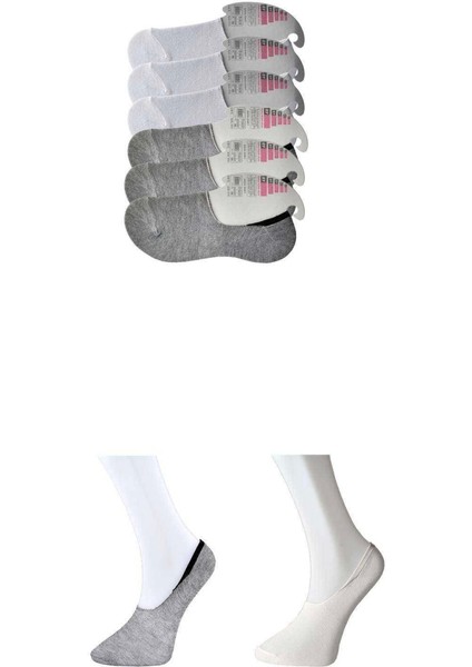 Gri ve Beyaz Kadın Babet Çorap 6 Çift