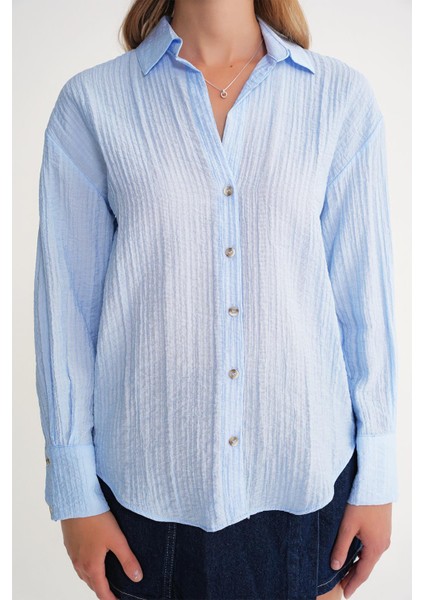 4642 Kadın Apoletli Kraşlı Gömlek Bebe Mavi fırsatları