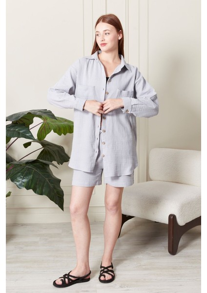 Soft %100 Koton Kumaş Şort Gömlek Takım modelleri