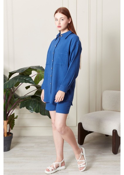 Soft %100 Koton Kumaş Şort Gömlek Takım