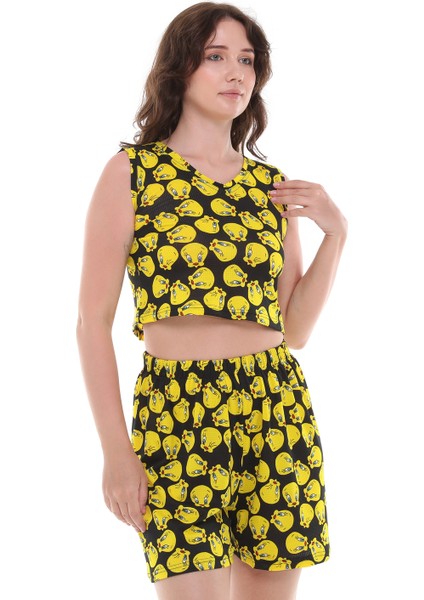 Çizgi Film Karakterli Jarse Kumaş Şortlu Alt Üst Takım