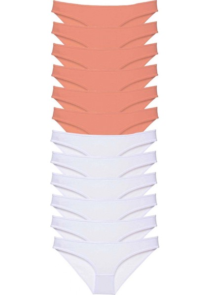 12 Adet Eko Set Likralı Kadın Slip Külot Pudra Beyaz