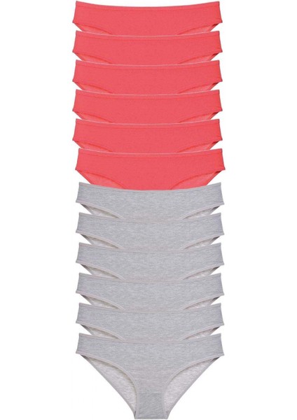 12 Adet Süper Eko Set Likralı Kadın Slip Külot Fuşya Gri