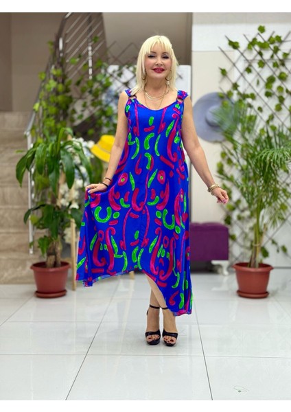 HL14018 Omzu Halkalı Askılı Viskon Hilal Elbise fiyatları