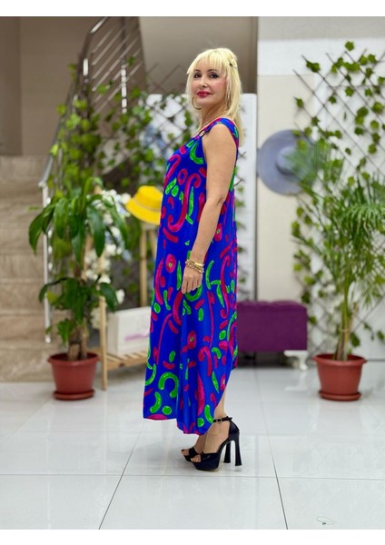 HL14018 Omzu Halkalı Askılı Viskon Hilal Elbise modelleri