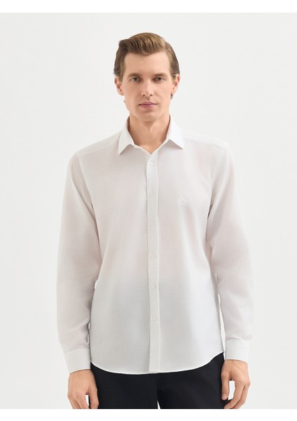 Erkek Slım Fıt Gömlek-Beyaz