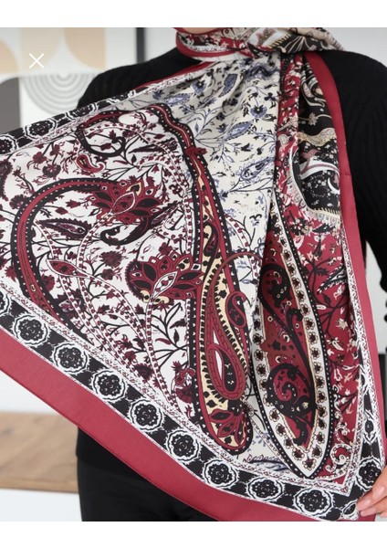 Neon Kırmızı Etnik Desen Lux Saten Işlemeli Şal fiyatları