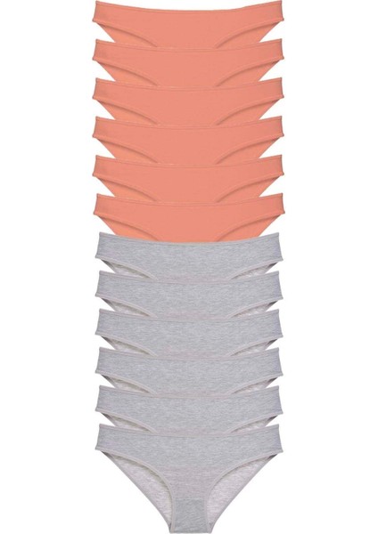 12 Adet Süper Eko Set Likralı Kadın Slip Külot Pudra Gri