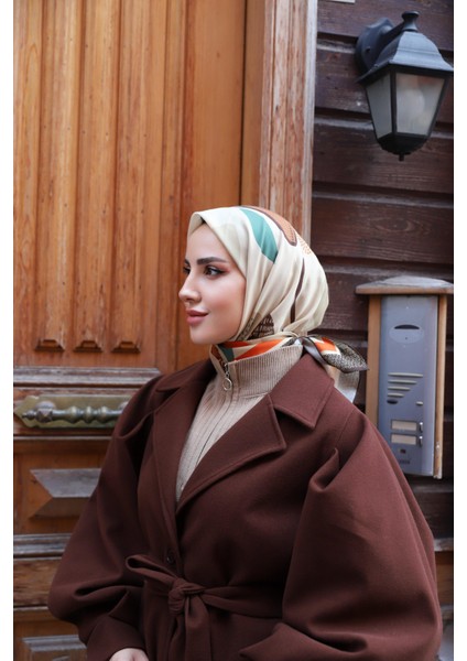 Yaprak Desenli Eşarp Kahverengi