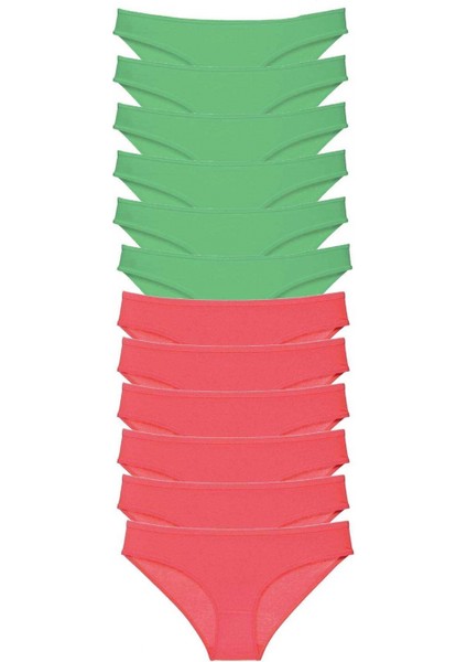 12 Adet Eko Set Likralı Kadın Slip Külot Yeşil Fuşya