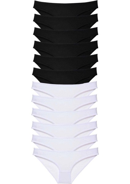 12 Adet Eko Set Likralı Kadın Slip Külot Siyah Beyaz