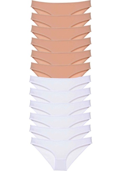 12 Adet Süper Eko Set Likralı Kadın Slip Külot Ten Beyaz