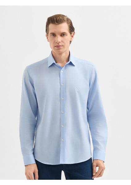 Erkek Slım Fıt Gömlek-Açık Mavi