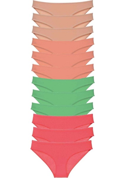 12 Adet Süper Eko Set Likralı Kadın Slip Külot Ten Pudra Yeşil Fuşya