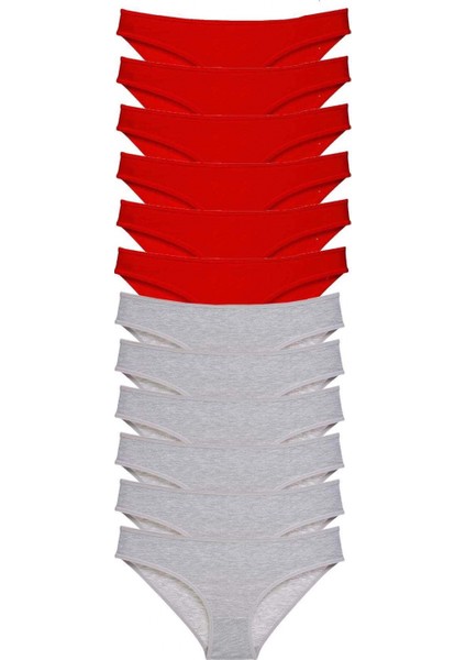 12 Adet Eko Set Likralı Kadın Slip Külot Kırmızı Gri