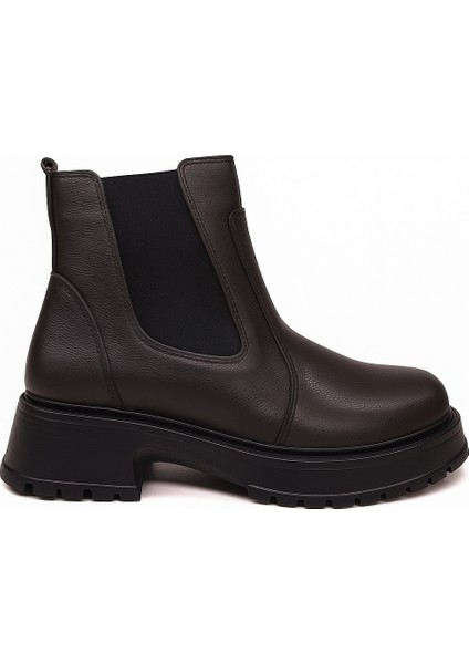 Kadın Hakiki Gerçek Deri Lastikli Kısa Siyah Bot