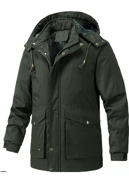Rüzgar Geçirmez Polar Kapüşonlu Kışlık Parka