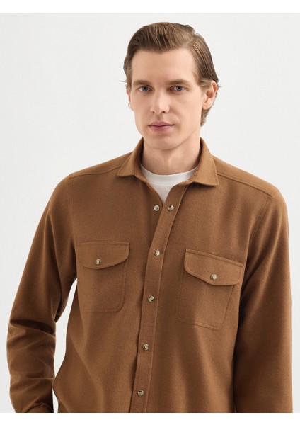 Erkek Modern Fıt Gömlek-Camel modelleri