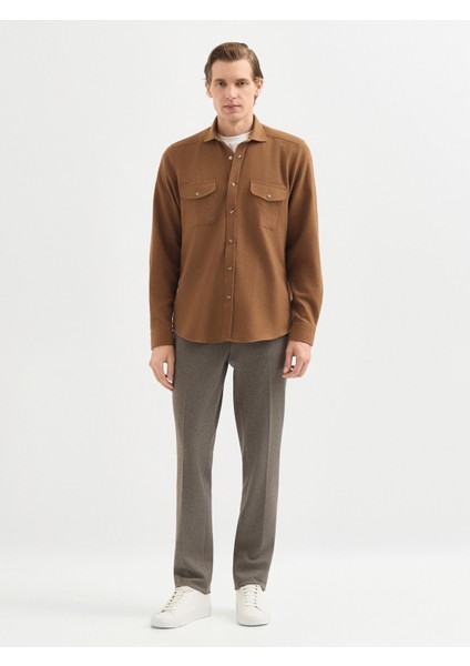 Erkek Modern Fıt Gömlek-Camel