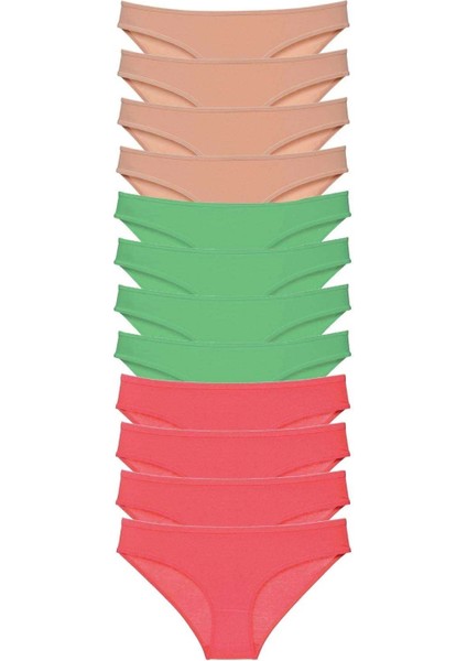 12 Adet Süper Eko Set Likralı Kadın Slip Külot Ten Yeşil Fuşya