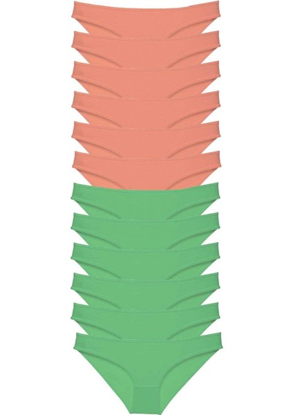 12 Adet Eko Set Likralı Kadın Slip Külot Pudra Yeşil