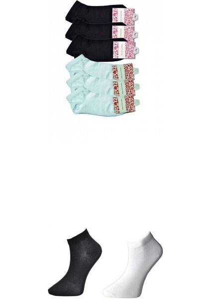 Siyah ve Beyaz Kadın Bilek Çorap 6 Çift