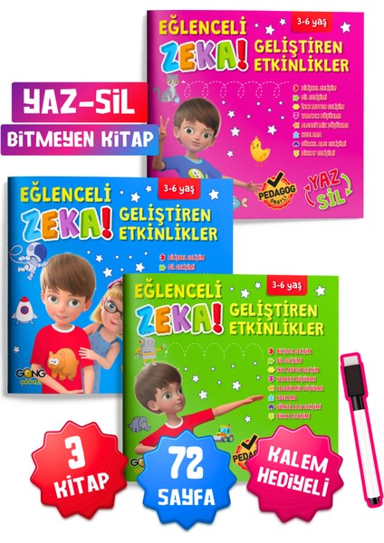 Eğlenceli Zeka Geliştiren Etkinlikler Yaz-Sil Bitmeyen Kitap Seti 3-6 Yaş Çocuklar Için