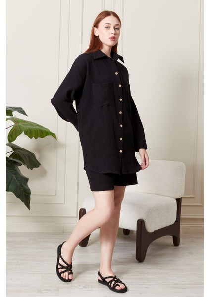 Soft %100 Koton Kumaş Şort Gömlek Takım