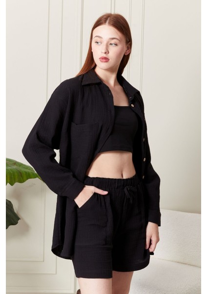 Soft %100 Koton Kumaş Şort Gömlek Takım modelleri