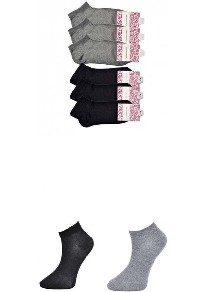 Siyah ve Gri Kadın Bilek Çorap 6 Çift