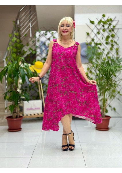 HL14004 Omzu Halkalı Askılı Viskon Hilal Elbise