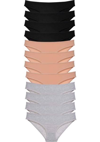 12 Adet Süper Eko Set Likralı Kadın Slip Külot Siyah Ten Gri