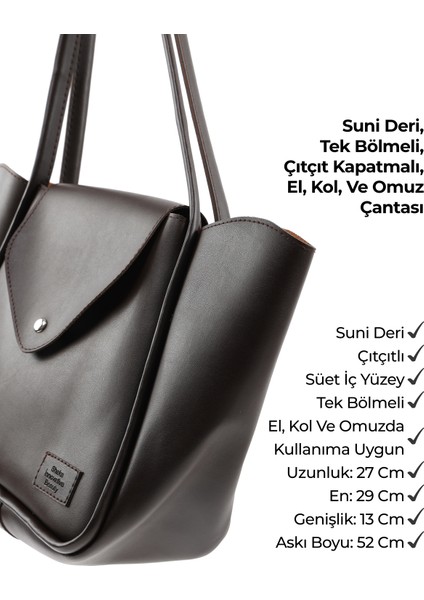 Kahve Rengi SHK249 Suni Deri, Çıtçıtlı Tek Bölmeli, Büyük Boy El, Kol ve Omuz Çantası indirimleri