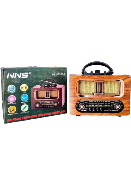 ® Büyük Boy Retro, Nostaljik, Ahşap Tasarım Bluetooth Hoparlörlü, Şarjlı, Taşınabilir Fm/am Destekli Radyo NS-6635 indirimleri