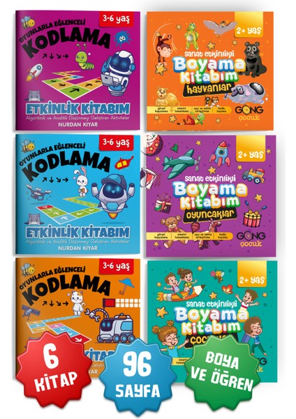 2li Set Kodlama Öğreten ve Sanat Etkinlikli Boyama 6'lı Çocuk Kitap Seti