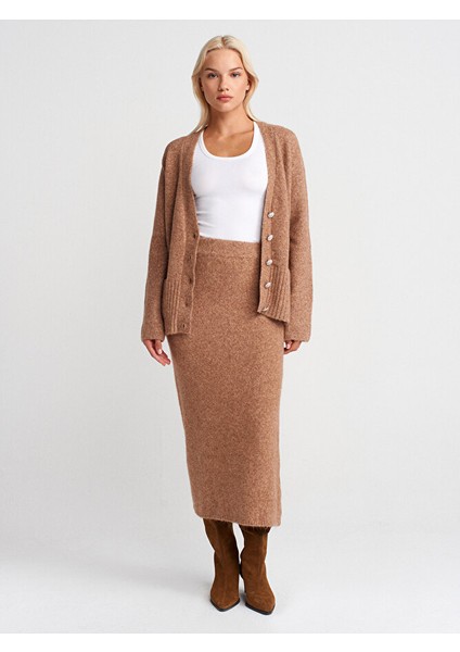 80115 Beli Lastikli Triko Etek-K.bej Mel.