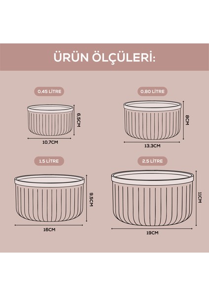 4'lü Yuvarlak Saklama Kabı Seti Pembe | 2.5l 1.5l 0.80L 0.45L | Mikrodalga ve Dondurucu Uyumlu fiyatları