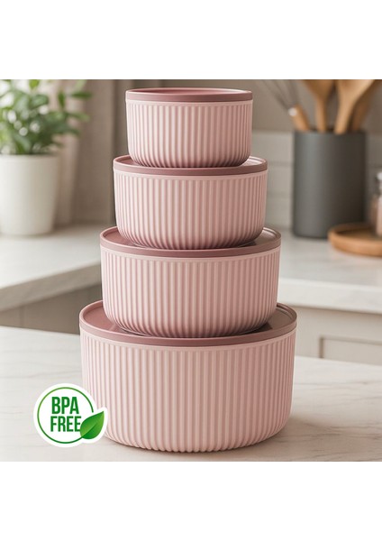 4'lü Yuvarlak Saklama Kabı Seti Pembe | 2.5l 1.5l 0.80L 0.45L | Mikrodalga ve Dondurucu Uyumlu modelleri