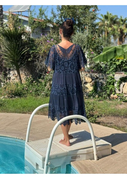 NCC10337 Italyan Ipek Elbise Lacivert fiyatları