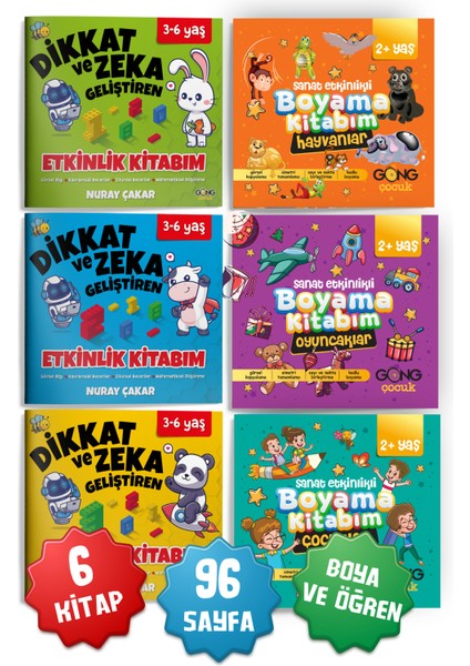 2li Set Dikkat ve Zeka Geliştiren ve Sanat Etkinlikli Boyama 6'lı Çocuk Kitap Seti