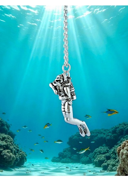 925 Ayar Gümüş Scuba Dalgıç Kolyesi, Serbest Dalış Kolyesi, Unisex Deniz Takıları