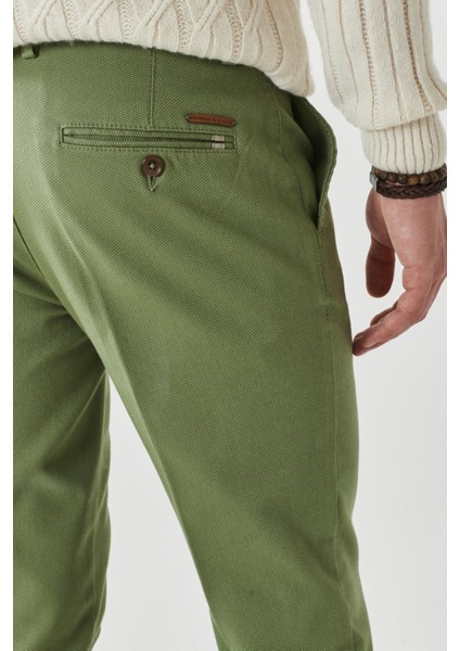 ALTINYILDIZ CLASSICS Erkek Yeşil Slim Fit Dar Kesim Armürlü Yan Cep Casual Pantolon