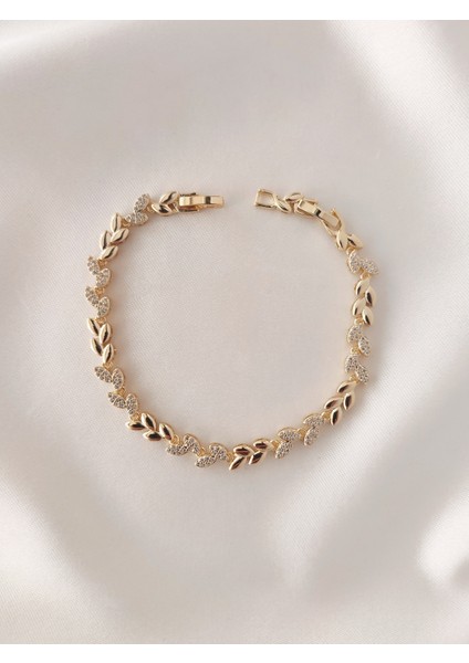 14 Ayar Altın Kaplama Yaprak Desenli Bileklik